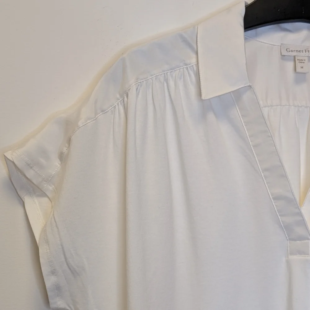 Garnet Hill Freya Silk Top Cream V-Neck Short Sleeve Blouse M - Picture 3 of 10